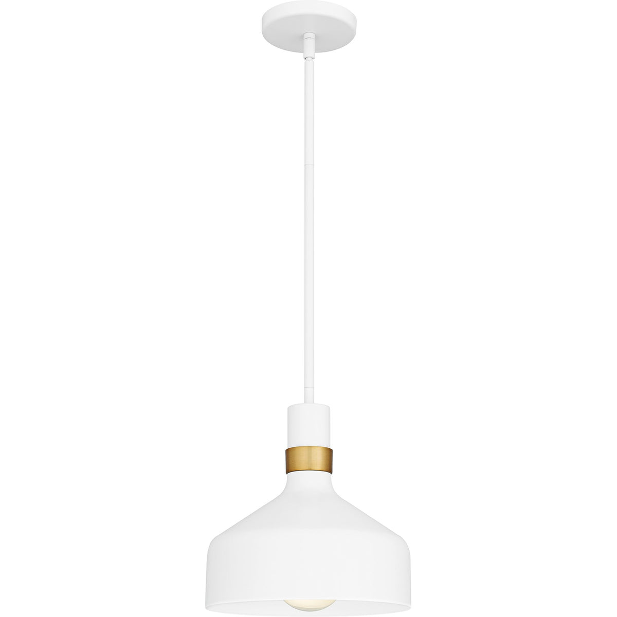 Quoizel Arbor 10in 1-Light Mini Pendant | Industrial Matte White and Brass Band Steel | Kitchen Island & Bar | 10 x 10 x 11 in | Model QPP6804W