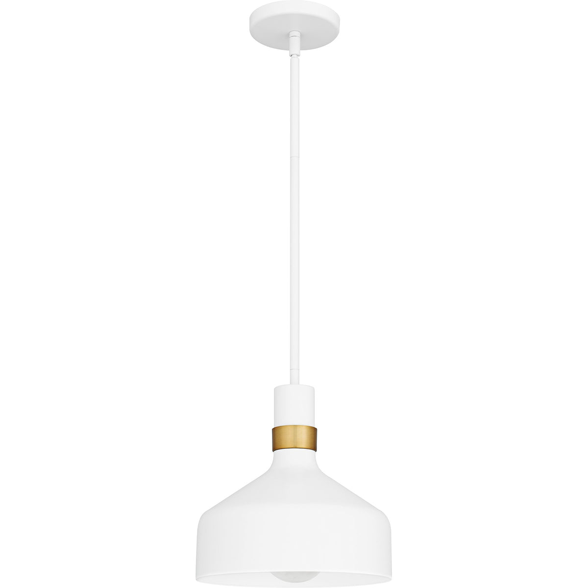 Quoizel Arbor 10in 1-Light Mini Pendant | Industrial Matte White and Brass Band Steel | Kitchen Island & Bar | 10 x 10 x 11 in | Model QPP6804W