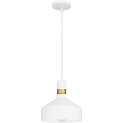 Quoizel Arbor 10in 1-Light Mini Pendant | Industrial Matte White and Brass Band Steel | Kitchen Island & Bar | 10 x 10 x 11 in | Model QPP6804W