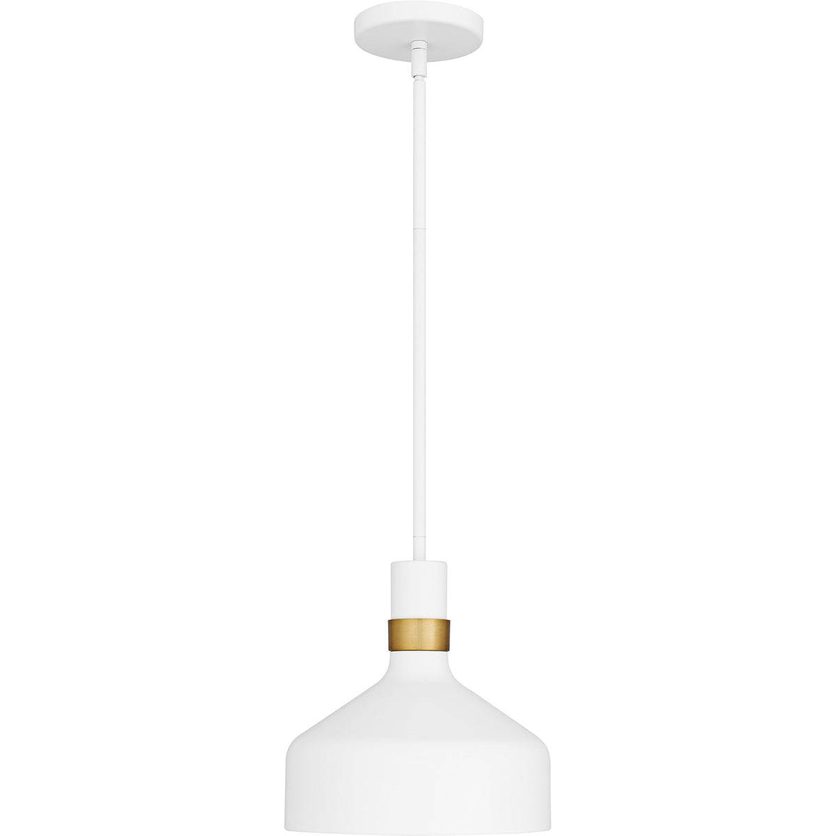 Quoizel Arbor 10in 1-Light Mini Pendant | Industrial Matte White and Brass Band Steel | Kitchen Island & Bar | 10 x 10 x 11 in | Model QPP6804W