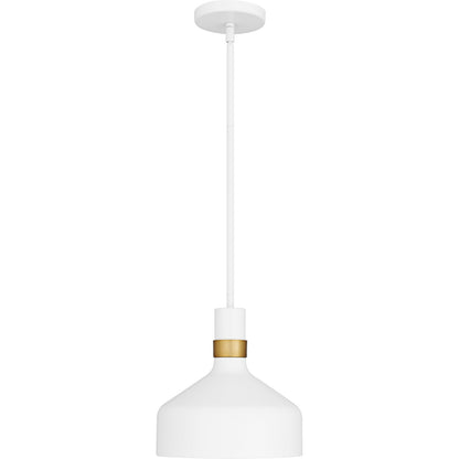 Quoizel Arbor 10in 1-Light Mini Pendant | Industrial Matte White and Brass Band Steel | Kitchen Island & Bar | 10 x 10 x 11 in | Model QPP6804W