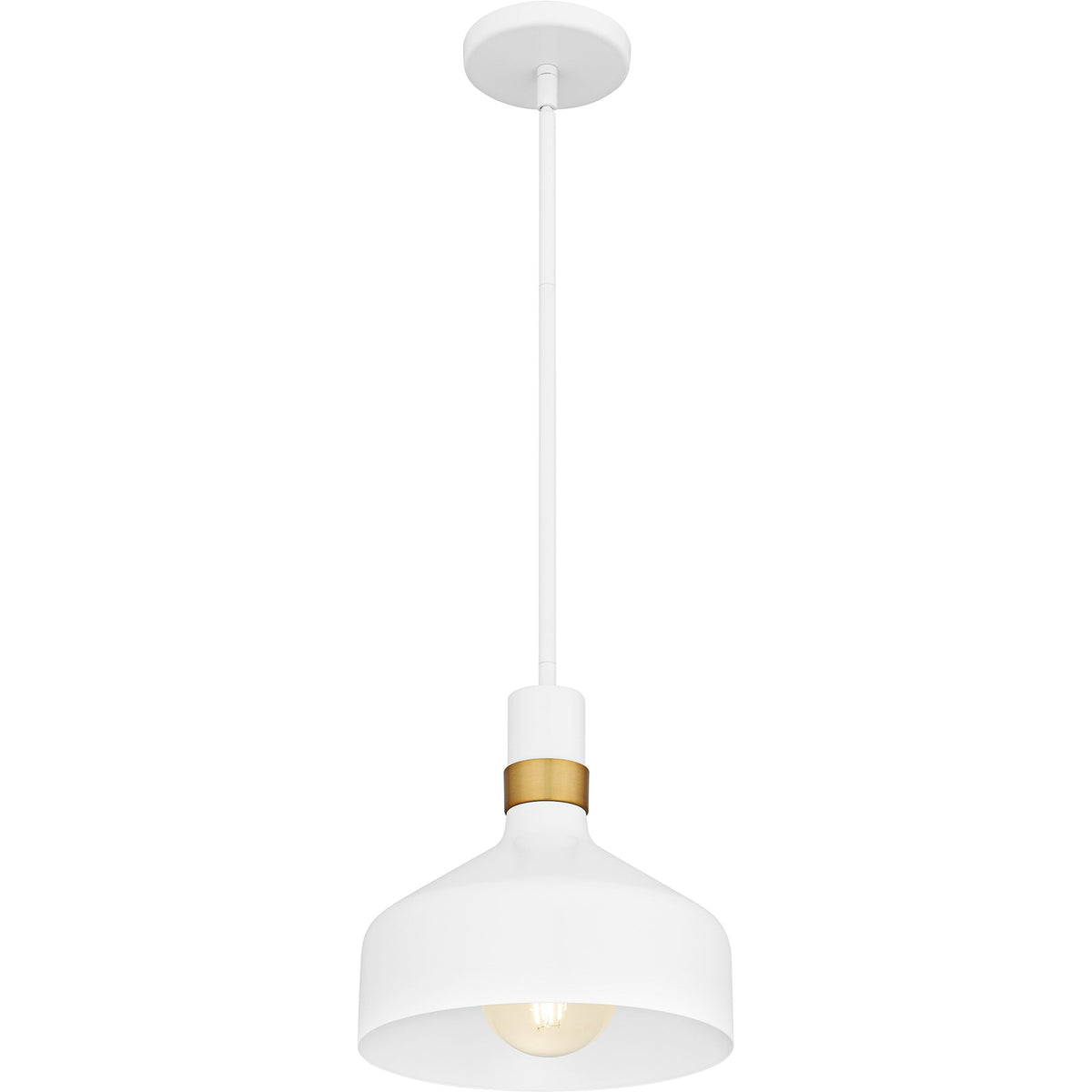 Quoizel Arbor 10in 1-Light Mini Pendant | Industrial Matte White and Brass Band Steel | Kitchen Island & Bar | 10 x 10 x 11 in | Model QPP6804W