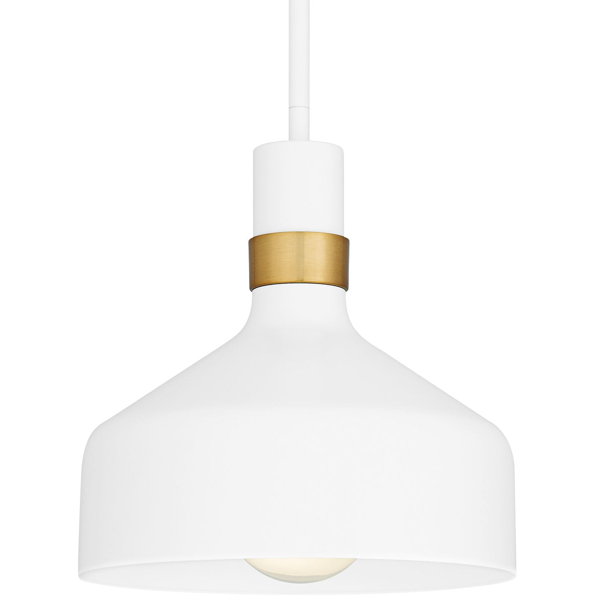Quoizel Arbor 10in 1-Light Mini Pendant | Industrial Matte White and Brass Band Steel | Kitchen Island & Bar | 10 x 10 x 11 in | Model QPP6804W