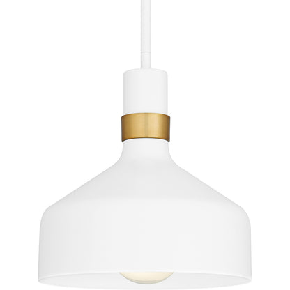 Quoizel Arbor 10in 1-Light Mini Pendant | Industrial Matte White and Brass Band Steel | Kitchen Island & Bar | 10 x 10 x 11 in | Model QPP6804W