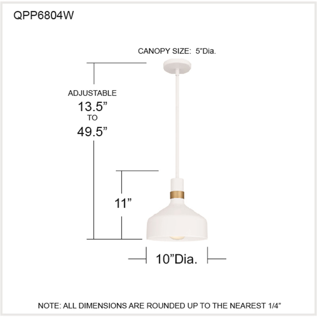 Quoizel Arbor 10in 1-Light Mini Pendant | Industrial Matte White and Brass Band Steel | Kitchen Island & Bar | 10 x 10 x 11 in | Model QPP6804W