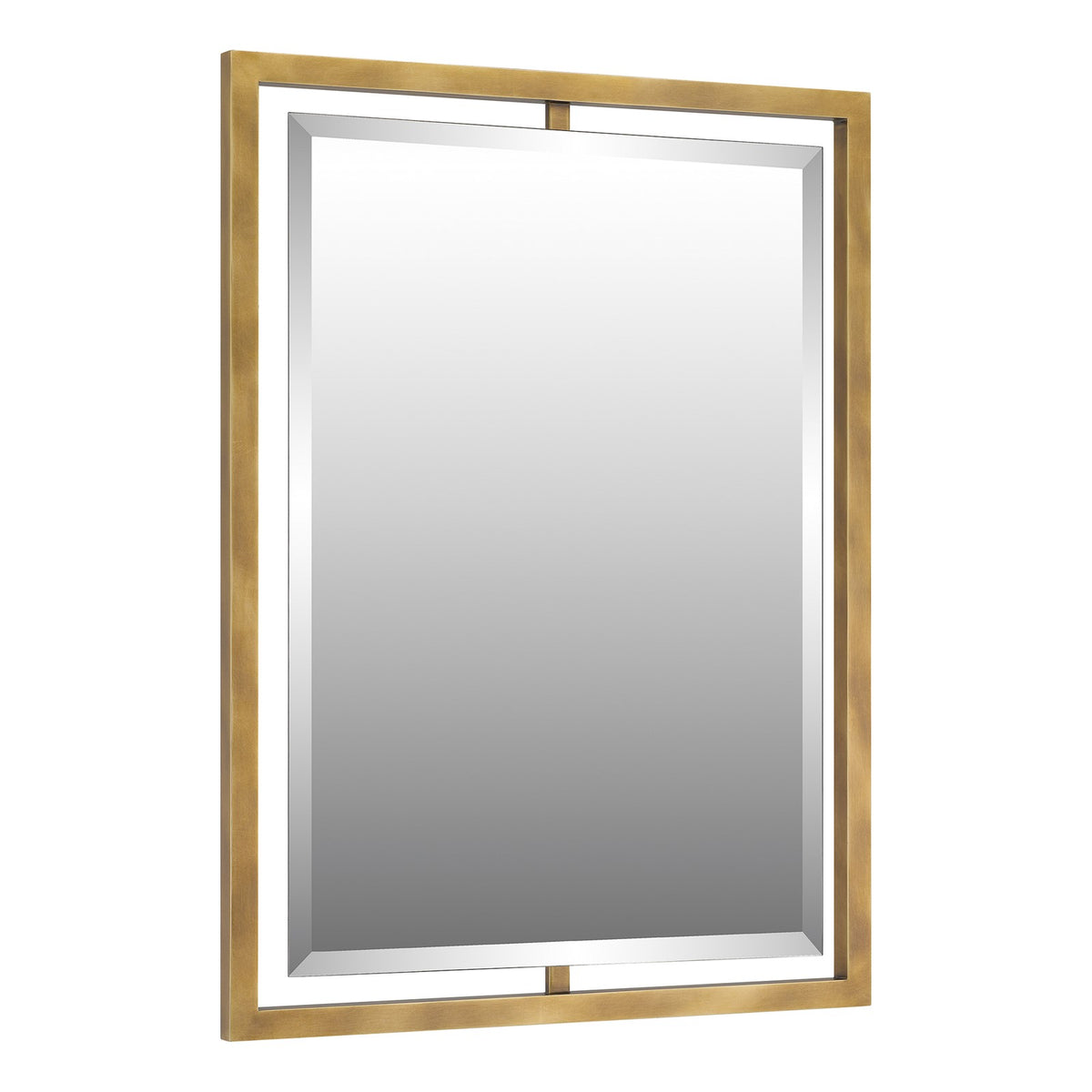 Quoizel Marcos 32in Rectangular Wall Mirror | Weathered Brass Steel Frame | Bathroom & Entryway Vanity Mirror | 24 x 1 x 32 in | Model QR1857WS