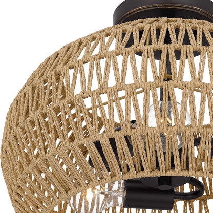 Quoizel Casablanca 3 Light Semi-Flush Mount, Bronze/Natural Paper