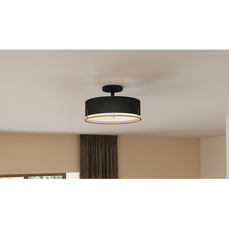 Quoizel Chalfont 3 Light Semi-Flush Mount, Matte Black/White