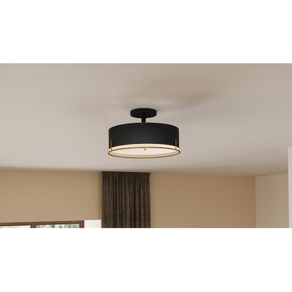 Quoizel Chalfont 3 Light Semi-Flush Mount, Matte Black/White
