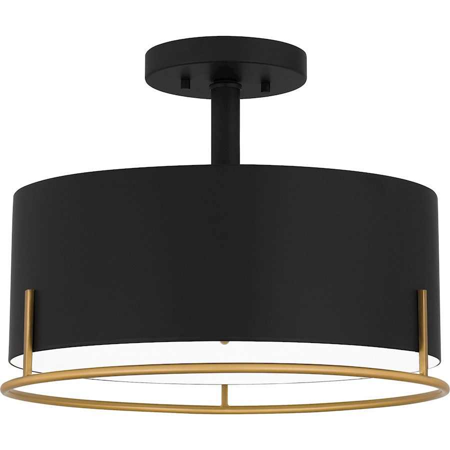 Quoizel Chalfont 3 Light Semi-Flush Mount, Matte Black/White