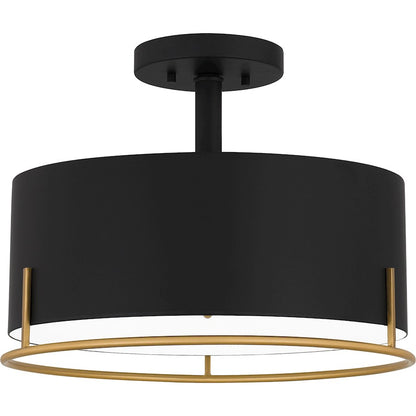 Quoizel Chalfont 3 Light Semi-Flush Mount, Matte Black/White