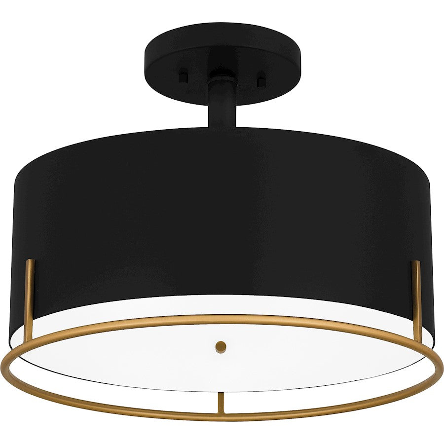 Quoizel Chalfont 3 Light Semi-Flush Mount, Matte Black/White