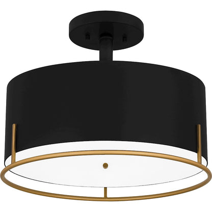 Quoizel Chalfont 3 Light Semi-Flush Mount, Matte Black/White