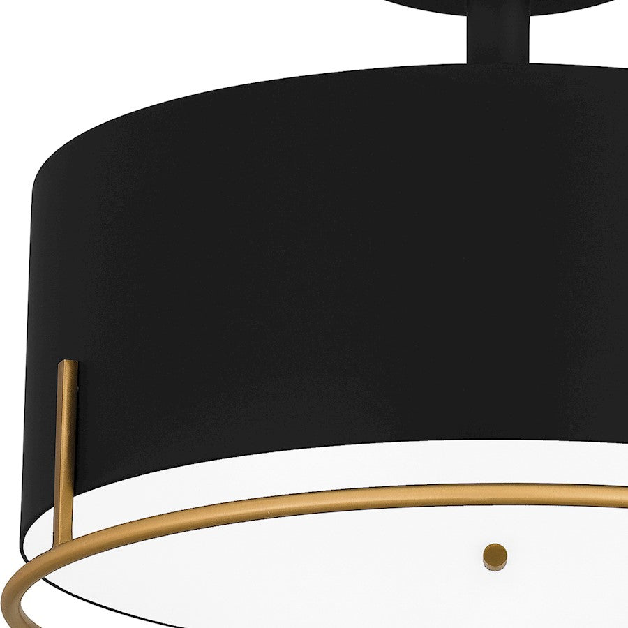 Quoizel Chalfont 3 Light Semi-Flush Mount, Matte Black/White