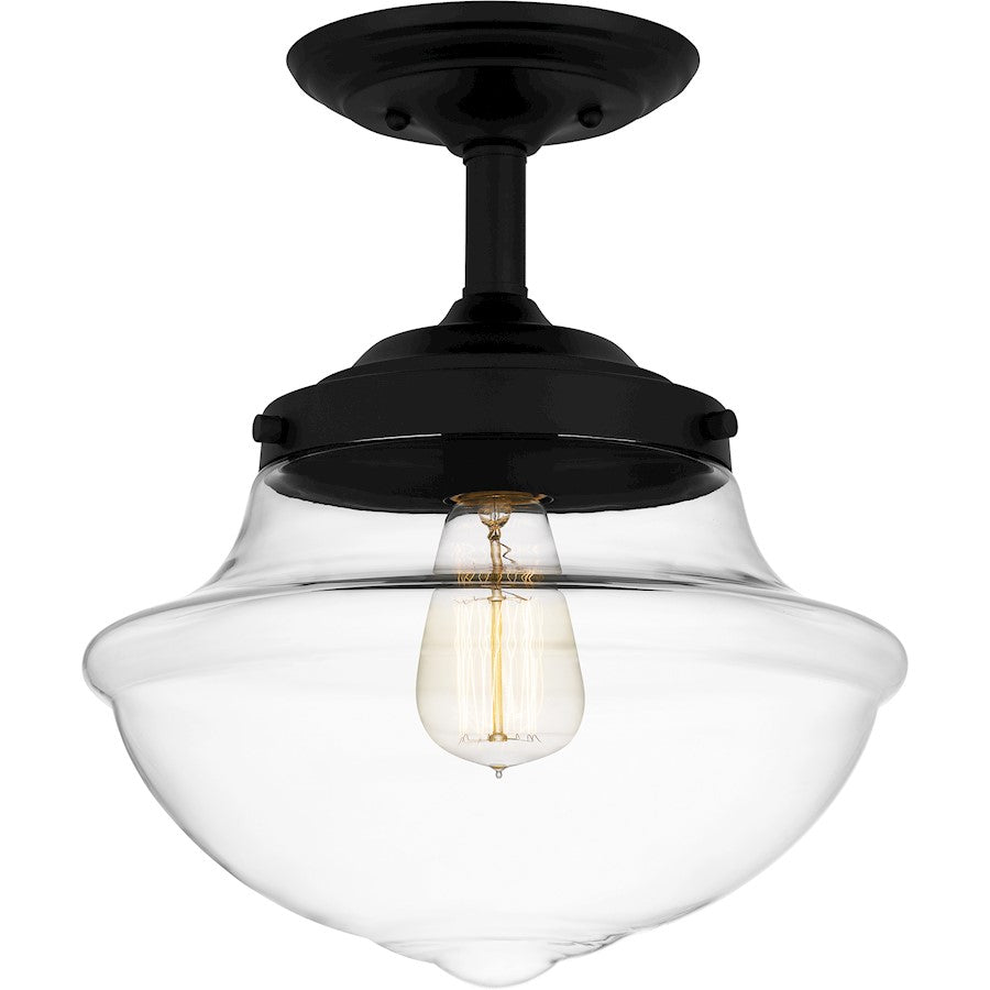Quoizel Wrede 1 Light Semi-Flush Mount, Matte Black/Clear