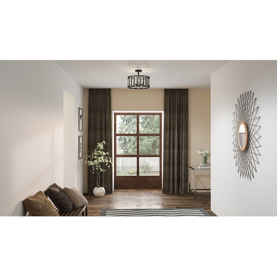 Quoizel Bankston 4 Light Semi-Flush Mount, Matte Black/Mercury
