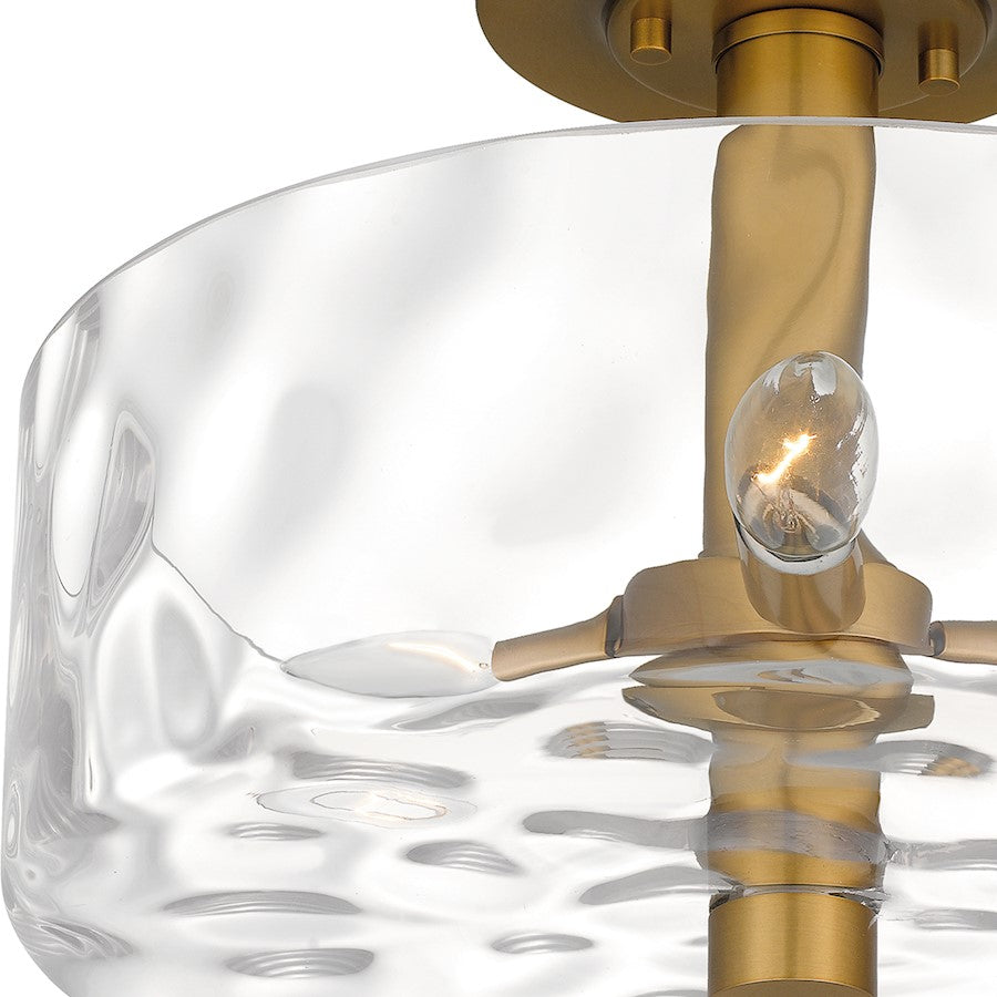 Quoizel Calpella 3 Light Semi-Flush Mount, Aged Brass/Clear Water