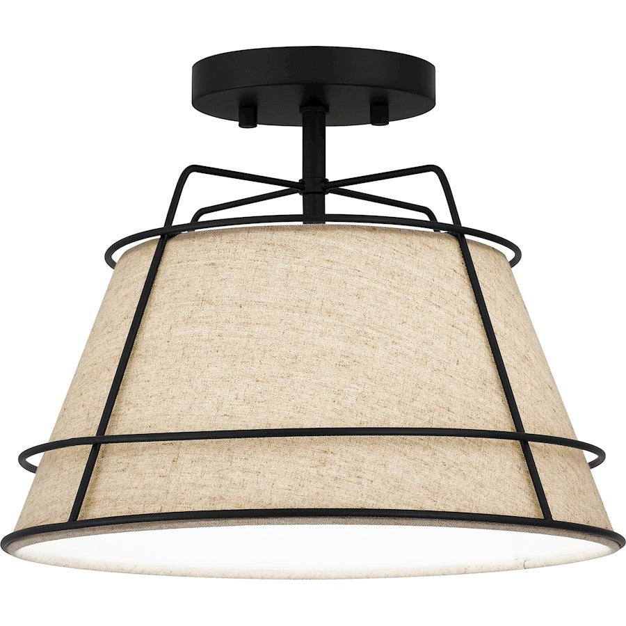 Quoizel Burbidge 1 Light Semi-Flush Mount, Matte Black/Cream Linen