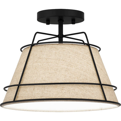Quoizel Burbidge 1 Light Semi-Flush Mount, Matte Black/Cream Linen