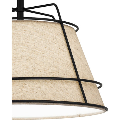 Quoizel Burbidge 1 Light Semi-Flush Mount, Matte Black/Cream Linen