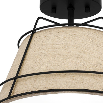 Quoizel Burbidge 1 Light Semi-Flush Mount, Matte Black/Cream Linen