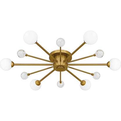 Quoizel Combe 30in 6-Light Semi-Flush Mount | Modern Brushed Gold and Opal Etched Glass | Living Room & Bedroom | 30 x 30 x 4.25 in | Model QSF6781BRG