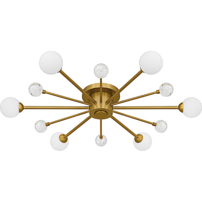 Quoizel Combe 30in 6-Light Semi-Flush Mount | Modern Brushed Gold and Opal Etched Glass | Living Room & Bedroom | 30 x 30 x 4.25 in | Model QSF6781BRG
