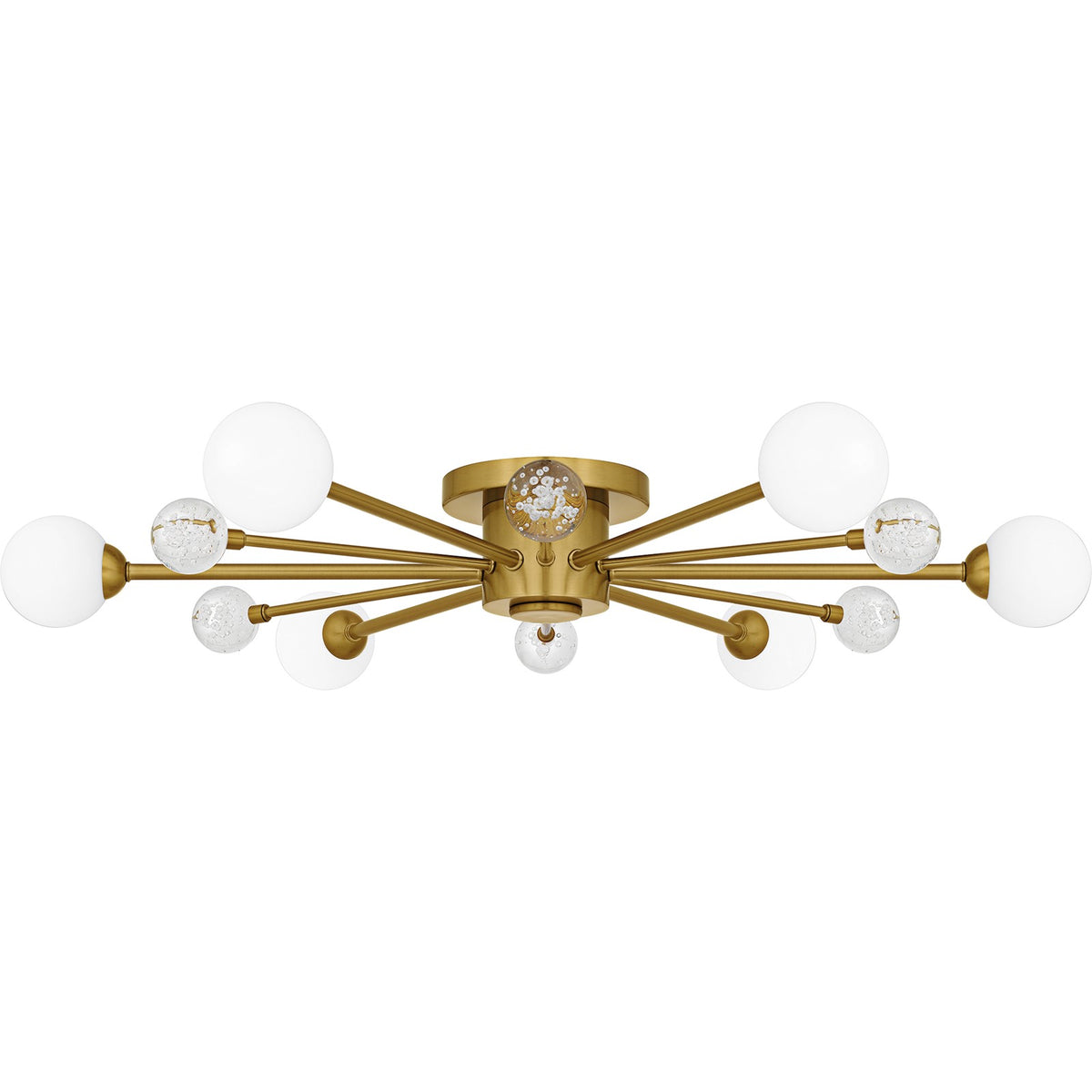 Quoizel Combe 30in 6-Light Semi-Flush Mount | Modern Brushed Gold and Opal Etched Glass | Living Room & Bedroom | 30 x 30 x 4.25 in | Model QSF6781BRG