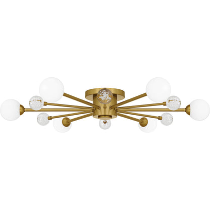 Quoizel Combe 30in 6-Light Semi-Flush Mount | Modern Brushed Gold and Opal Etched Glass | Living Room & Bedroom | 30 x 30 x 4.25 in | Model QSF6781BRG