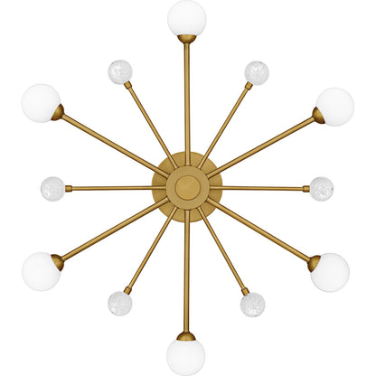 Quoizel Combe 30in 6-Light Semi-Flush Mount | Modern Brushed Gold and Opal Etched Glass | Living Room & Bedroom | 30 x 30 x 4.25 in | Model QSF6781BRG