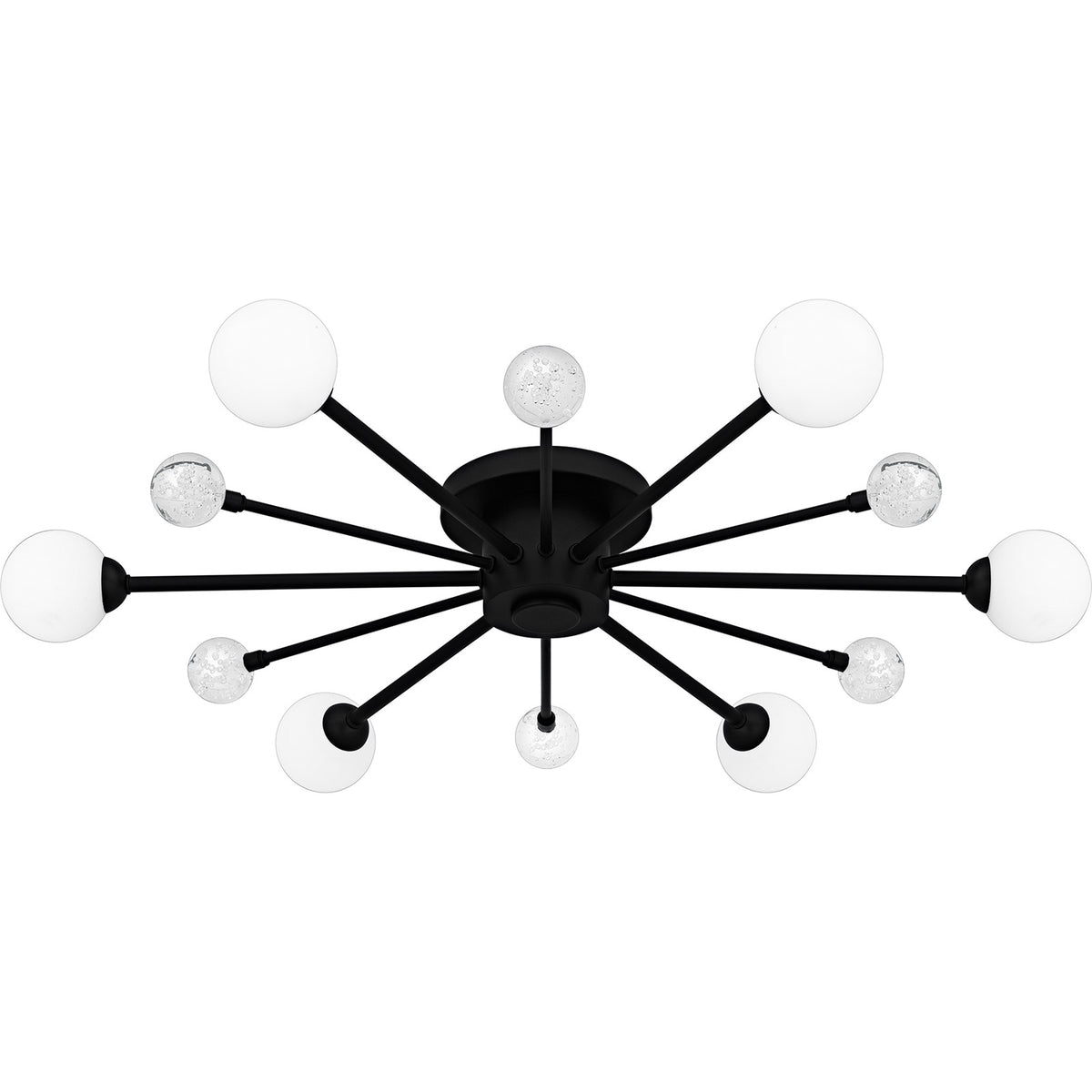 Quoizel Combe 30in 6-Light Semi-Flush Mount | Modern Matte Black and Opal Etched Glass | Living Room & Bedroom | 30 x 30 x 4.25 in | Model QSF6781MBK