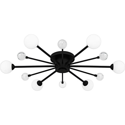 Quoizel Combe 30in 6-Light Semi-Flush Mount | Modern Matte Black and Opal Etched Glass | Living Room & Bedroom | 30 x 30 x 4.25 in | Model QSF6781MBK