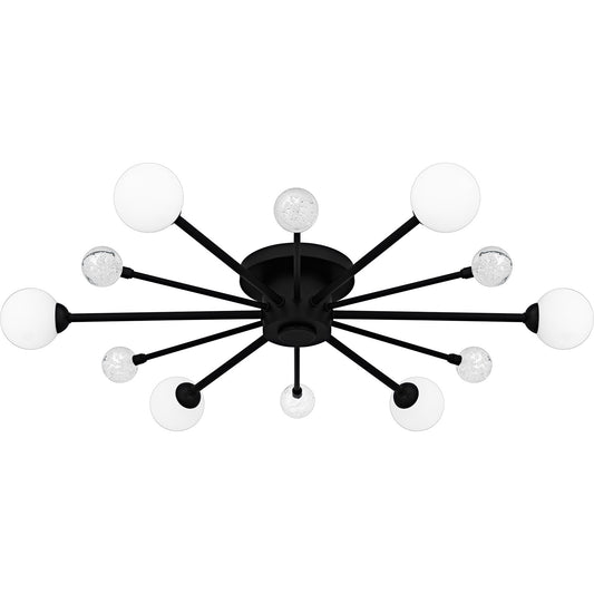 Quoizel Combe 30in 6-Light Semi-Flush Mount | Modern Matte Black and Opal Etched Glass | Living Room & Bedroom | 30 x 30 x 4.25 in | Model QSF6781MBK