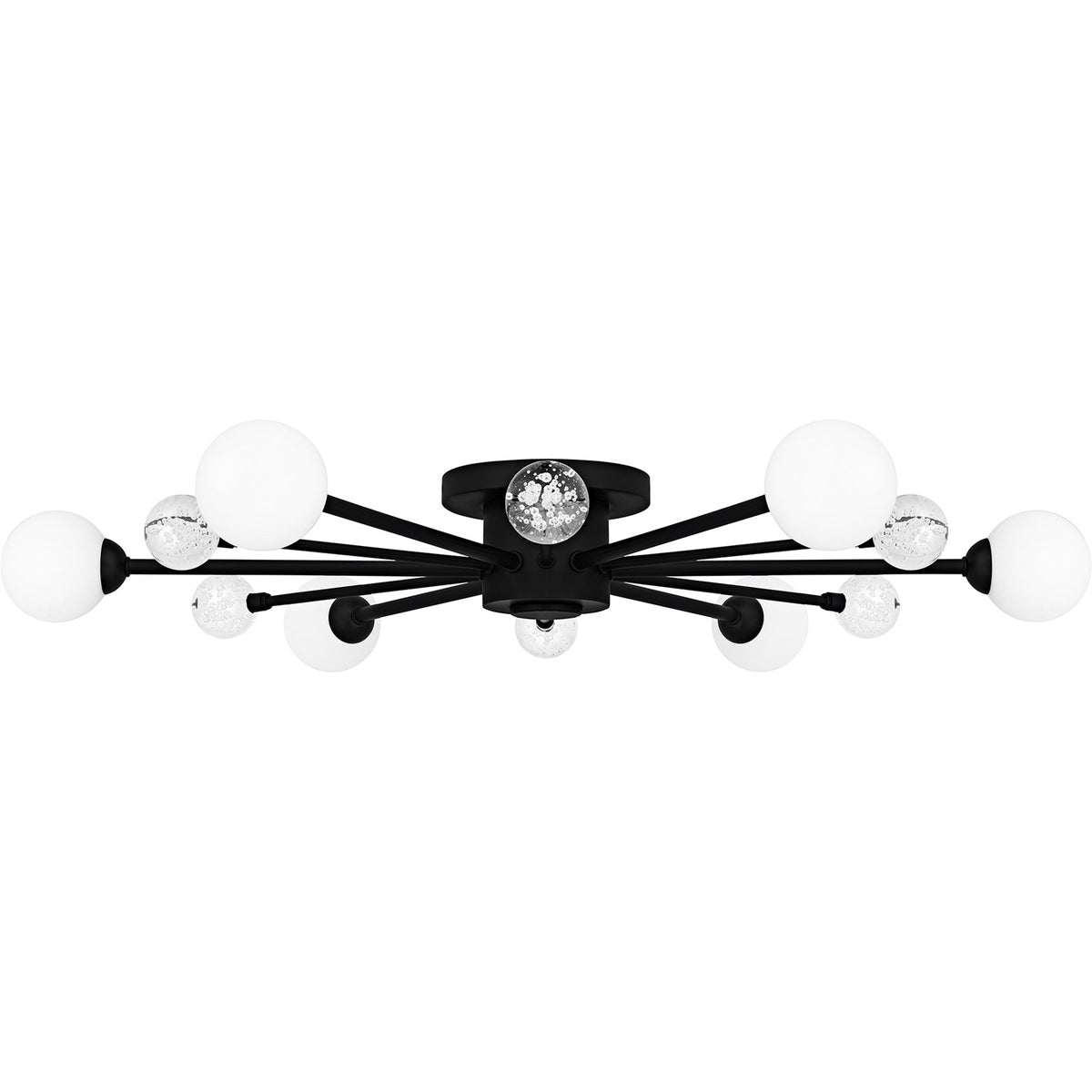 Quoizel Combe 30in 6-Light Semi-Flush Mount | Modern Matte Black and Opal Etched Glass | Living Room & Bedroom | 30 x 30 x 4.25 in | Model QSF6781MBK