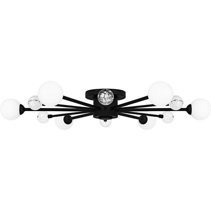 Quoizel Combe 30in 6-Light Semi-Flush Mount | Modern Matte Black and Opal Etched Glass | Living Room & Bedroom | 30 x 30 x 4.25 in | Model QSF6781MBK