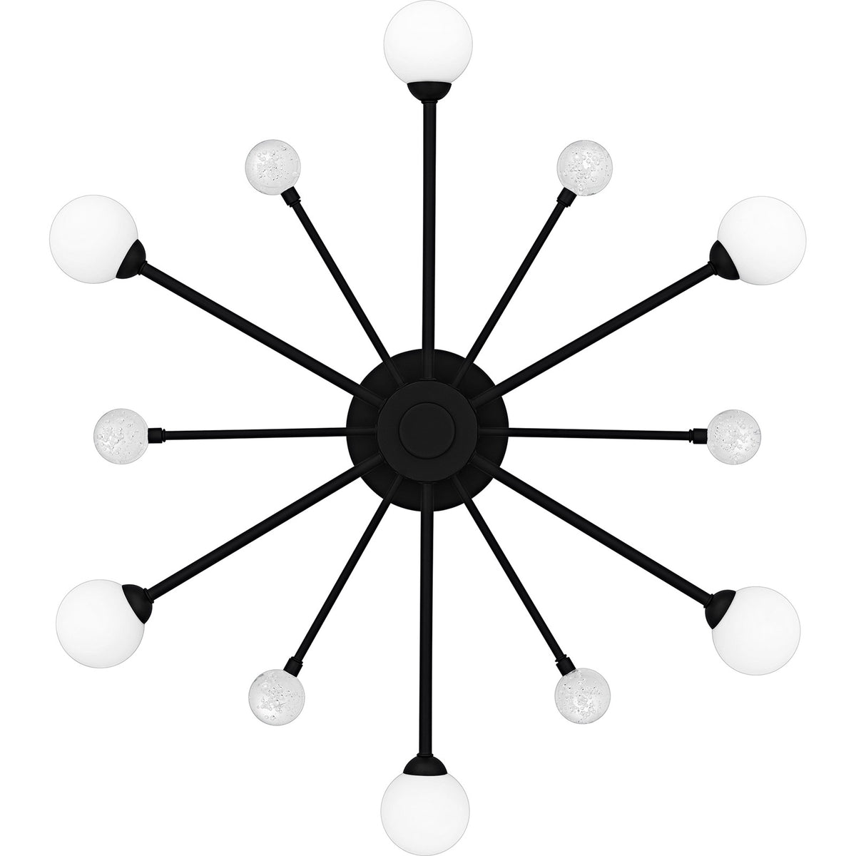 Quoizel Combe 30in 6-Light Semi-Flush Mount | Modern Matte Black and Opal Etched Glass | Living Room & Bedroom | 30 x 30 x 4.25 in | Model QSF6781MBK
