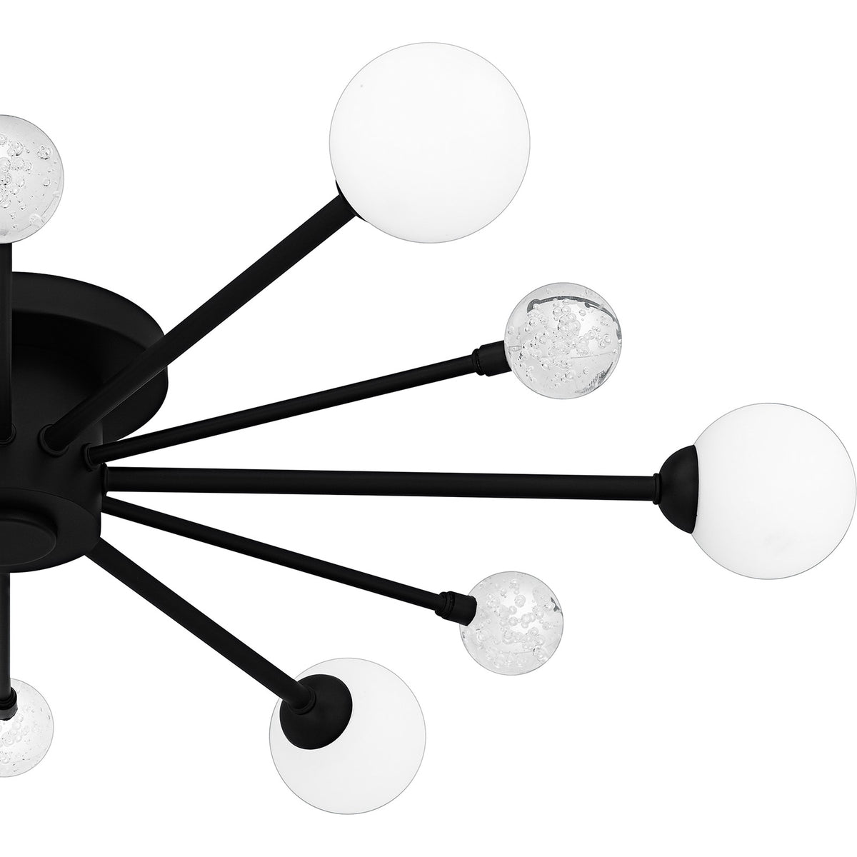 Quoizel Combe 30in 6-Light Semi-Flush Mount | Modern Matte Black and Opal Etched Glass | Living Room & Bedroom | 30 x 30 x 4.25 in | Model QSF6781MBK