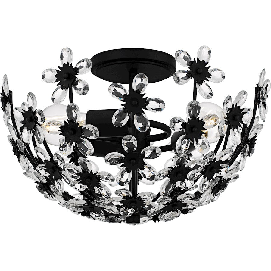 Quoizel Rosemary 15.75in 3-Light Semi-Flush Mount | Glam Matte Black and Clear Crystal Glass | Bedroom & Entryway | Model QSF6783MBK