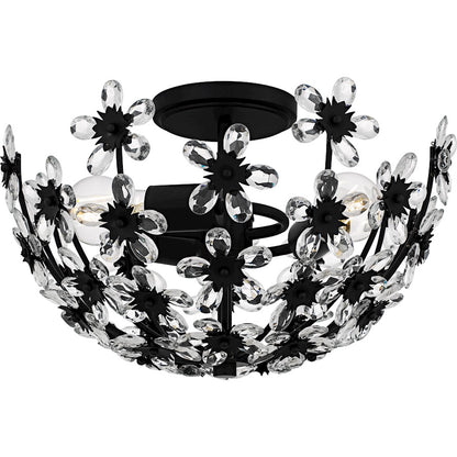 Quoizel Rosemary 15.75in 3-Light Semi-Flush Mount | Glam Matte Black and Clear Crystal Glass | Bedroom & Entryway | Model QSF6783MBK