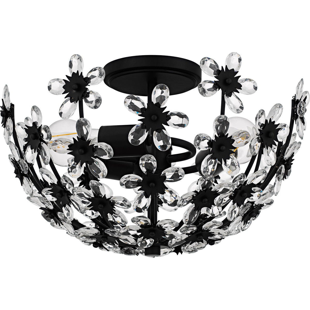 Quoizel Rosemary 15.75in 3-Light Semi-Flush Mount | Glam Matte Black and Clear Crystal Glass | Bedroom & Entryway | Model QSF6783MBK