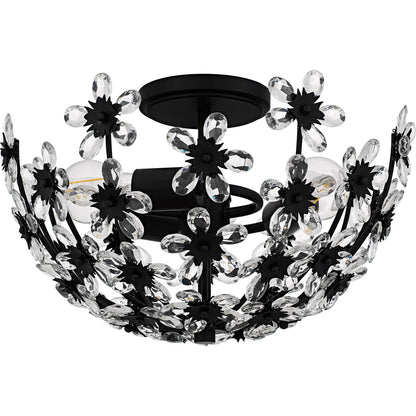 Quoizel Rosemary 15.75in 3-Light Semi-Flush Mount | Glam Matte Black and Clear Crystal Glass | Bedroom & Entryway | Model QSF6783MBK
