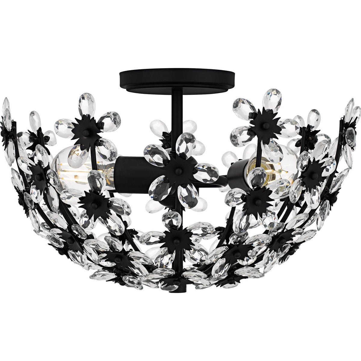 Quoizel Rosemary 15.75in 3-Light Semi-Flush Mount | Glam Matte Black and Clear Crystal Glass | Bedroom & Entryway | Model QSF6783MBK