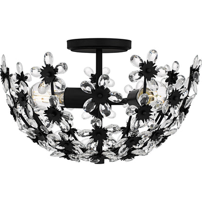 Quoizel Rosemary 15.75in 3-Light Semi-Flush Mount | Glam Matte Black and Clear Crystal Glass | Bedroom & Entryway | Model QSF6783MBK