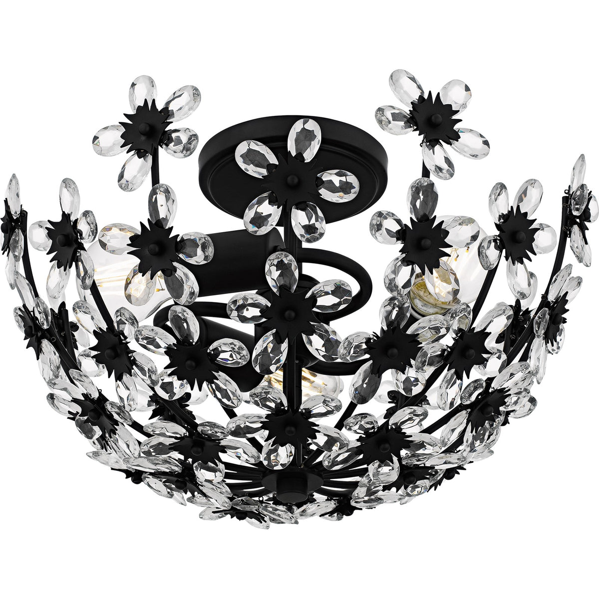 Quoizel Rosemary 15.75in 3-Light Semi-Flush Mount | Glam Matte Black and Clear Crystal Glass | Bedroom & Entryway | Model QSF6783MBK
