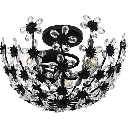 Quoizel Rosemary 15.75in 3-Light Semi-Flush Mount | Glam Matte Black and Clear Crystal Glass | Bedroom & Entryway | Model QSF6783MBK