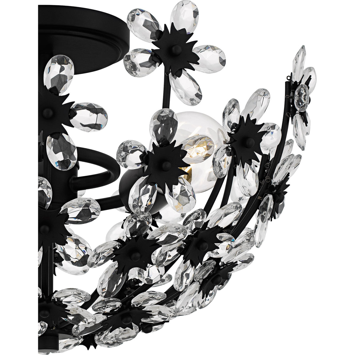 Quoizel Rosemary 15.75in 3-Light Semi-Flush Mount | Glam Matte Black and Clear Crystal Glass | Bedroom & Entryway | Model QSF6783MBK