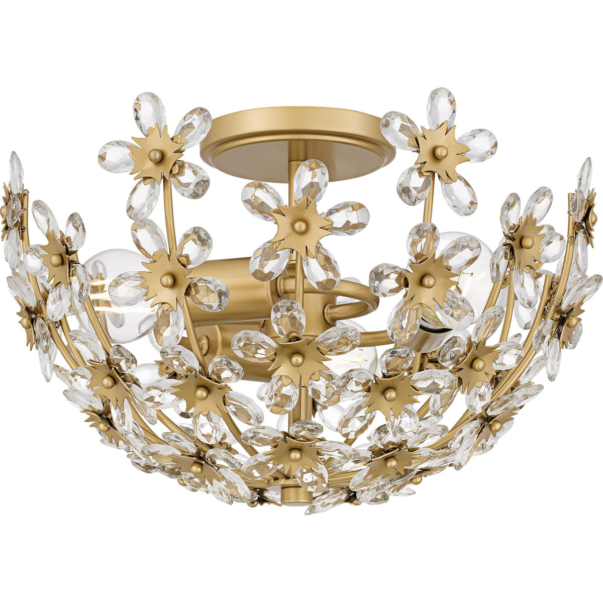Quoizel Rosemary 15.75in 3-Light Semi-Flush Mount | Glam Soft Gold and Clear Crystal Glass | Bedroom & Entryway | Model QSF6783SGD