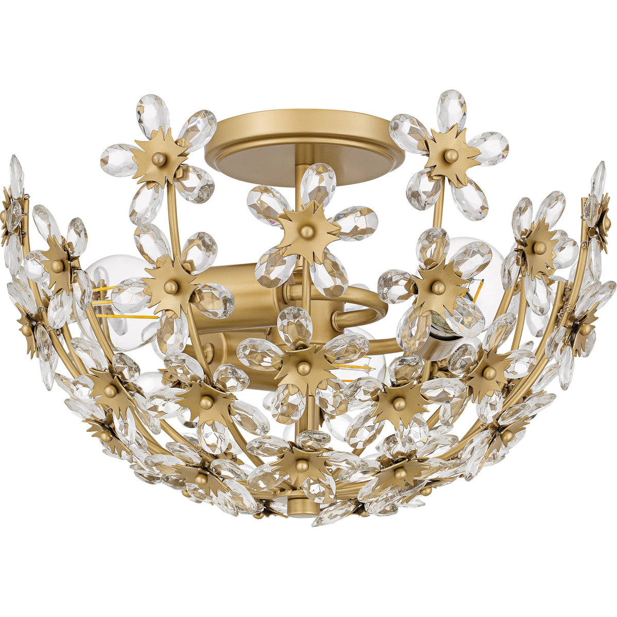 Quoizel Rosemary 15.75in 3-Light Semi-Flush Mount | Glam Soft Gold and Clear Crystal Glass | Bedroom & Entryway | Model QSF6783SGD