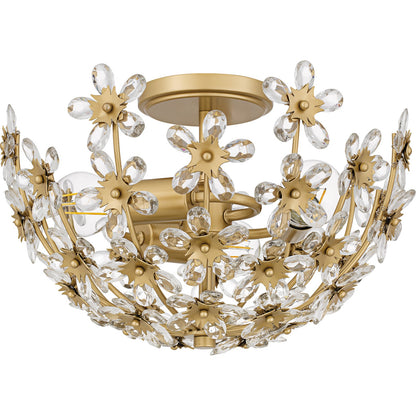 Quoizel Rosemary 15.75in 3-Light Semi-Flush Mount | Glam Soft Gold and Clear Crystal Glass | Bedroom & Entryway | Model QSF6783SGD
