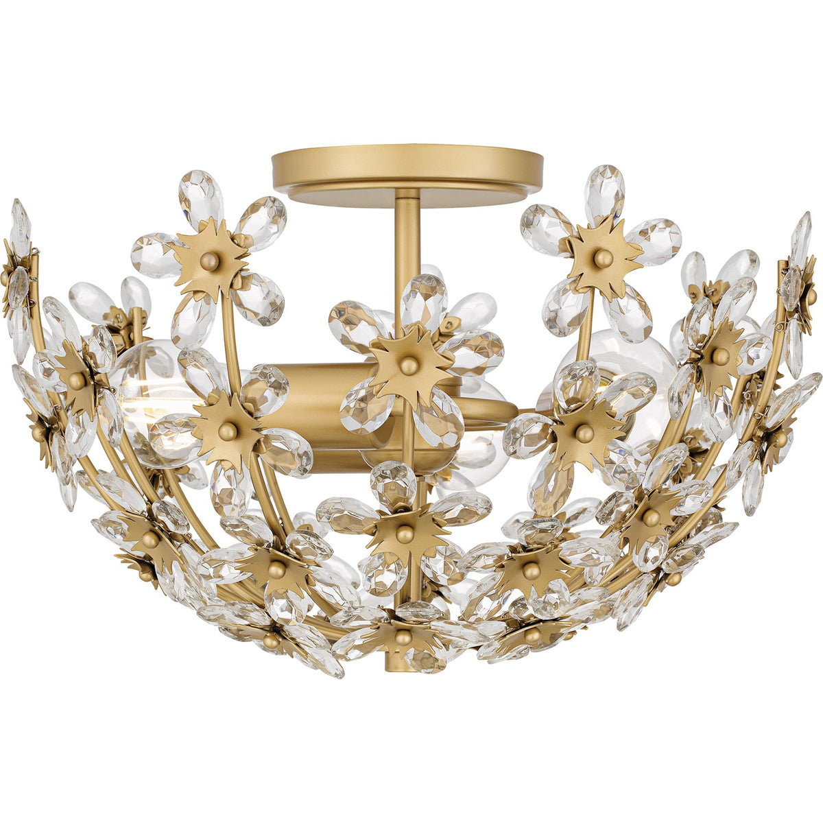 Quoizel Rosemary 15.75in 3-Light Semi-Flush Mount | Glam Soft Gold and Clear Crystal Glass | Bedroom & Entryway | Model QSF6783SGD